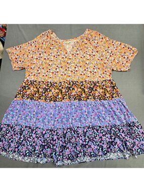Woman Within Womens Floral Tiered Babydoll Midi Dress Size 28W Boho